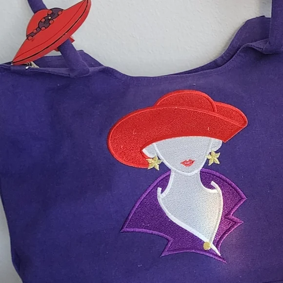 Get Lucky / Purple / Red Hat Lady/ Purse / Tote & Red Feather Hat w/Heart Gems - Picture 8 of 16
